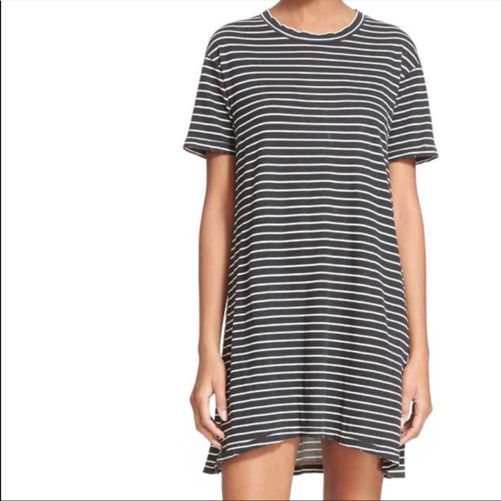 Current/Elliott Black/White Striped The Knit Tee Dress in Size Small (1)